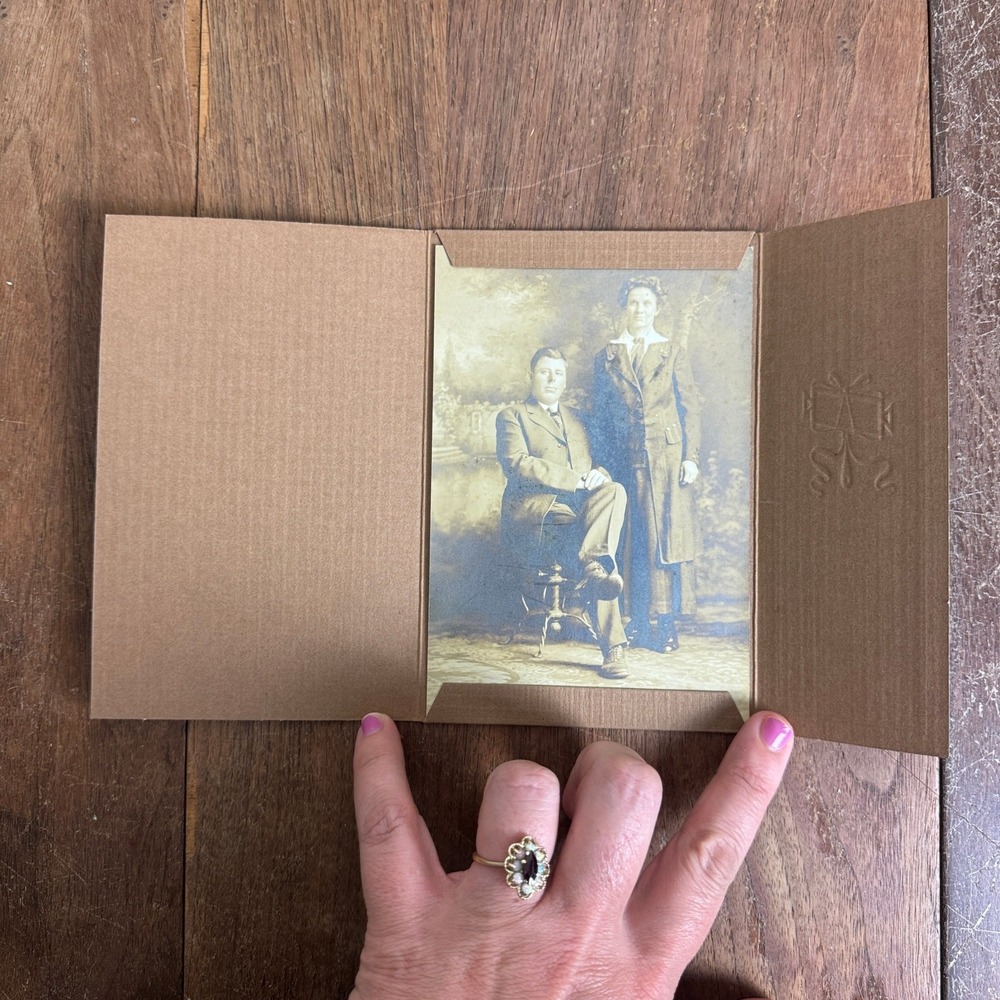 Antique Tintype Studio Portrait of Man & Woman Husband Wife Folding Cabinet Card